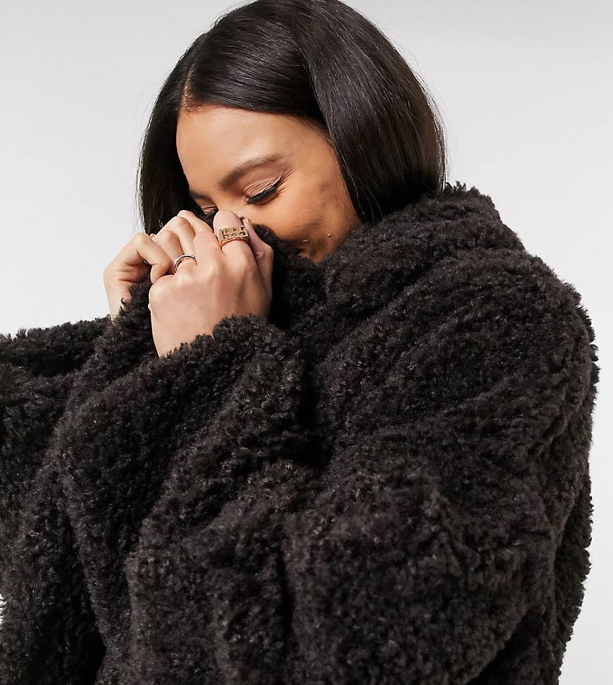 ASOS Design Tall Faux Fur Hero Longline Maxi Coat in Brown-Black