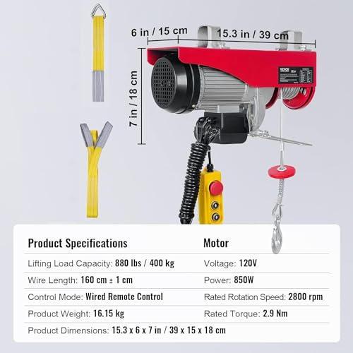 Happybuy 880 LBS Lift Electric Hoist, 110V Electric Hoist, Remote Control Electric Winch Overhead Crane Lift Electric Wire Hoist for Factories, Warehouses and Goods Lifting