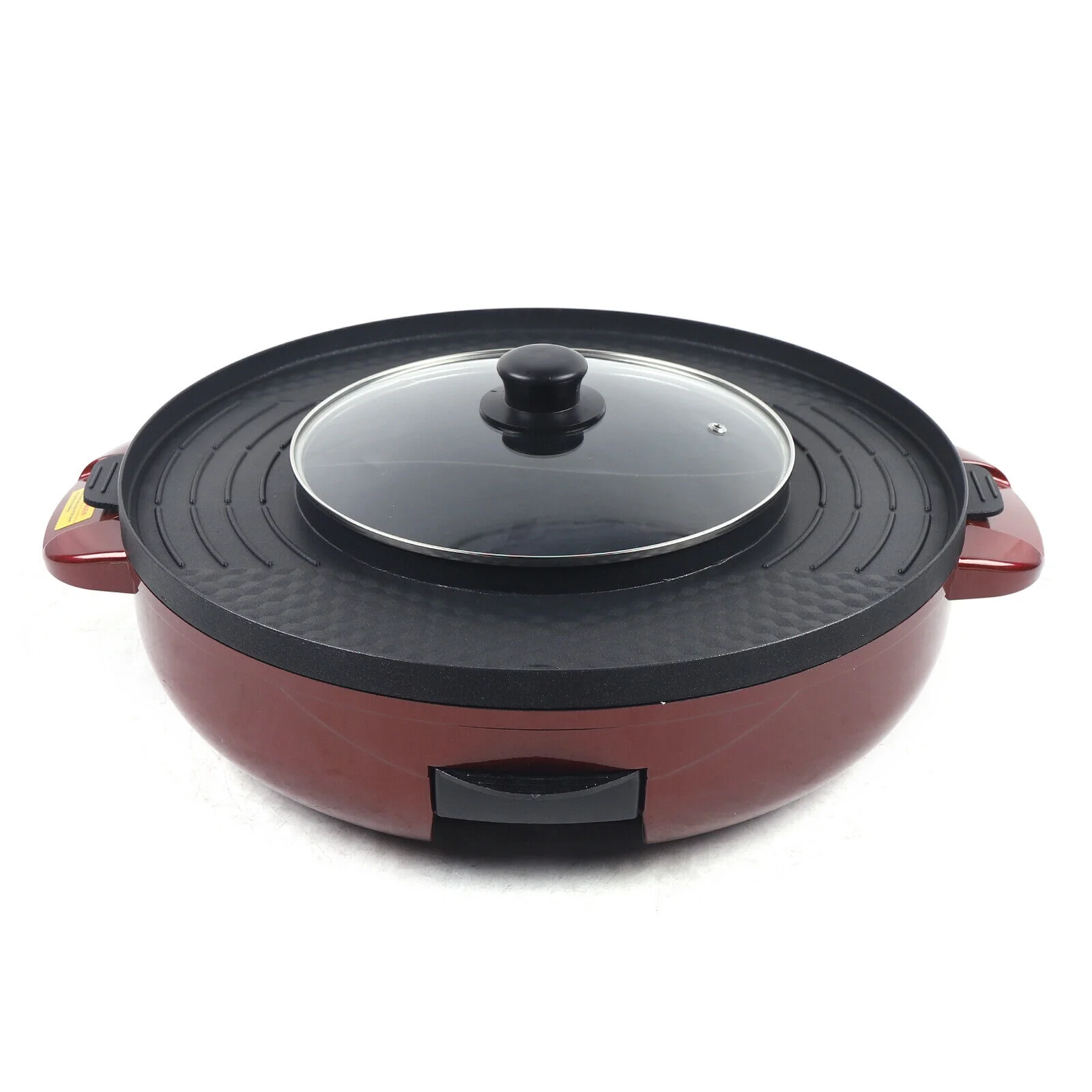 2-in-1 Electric Smokeless Grill + Hot Pot BBQ Grill Soup Shabu Pot 2200W Red