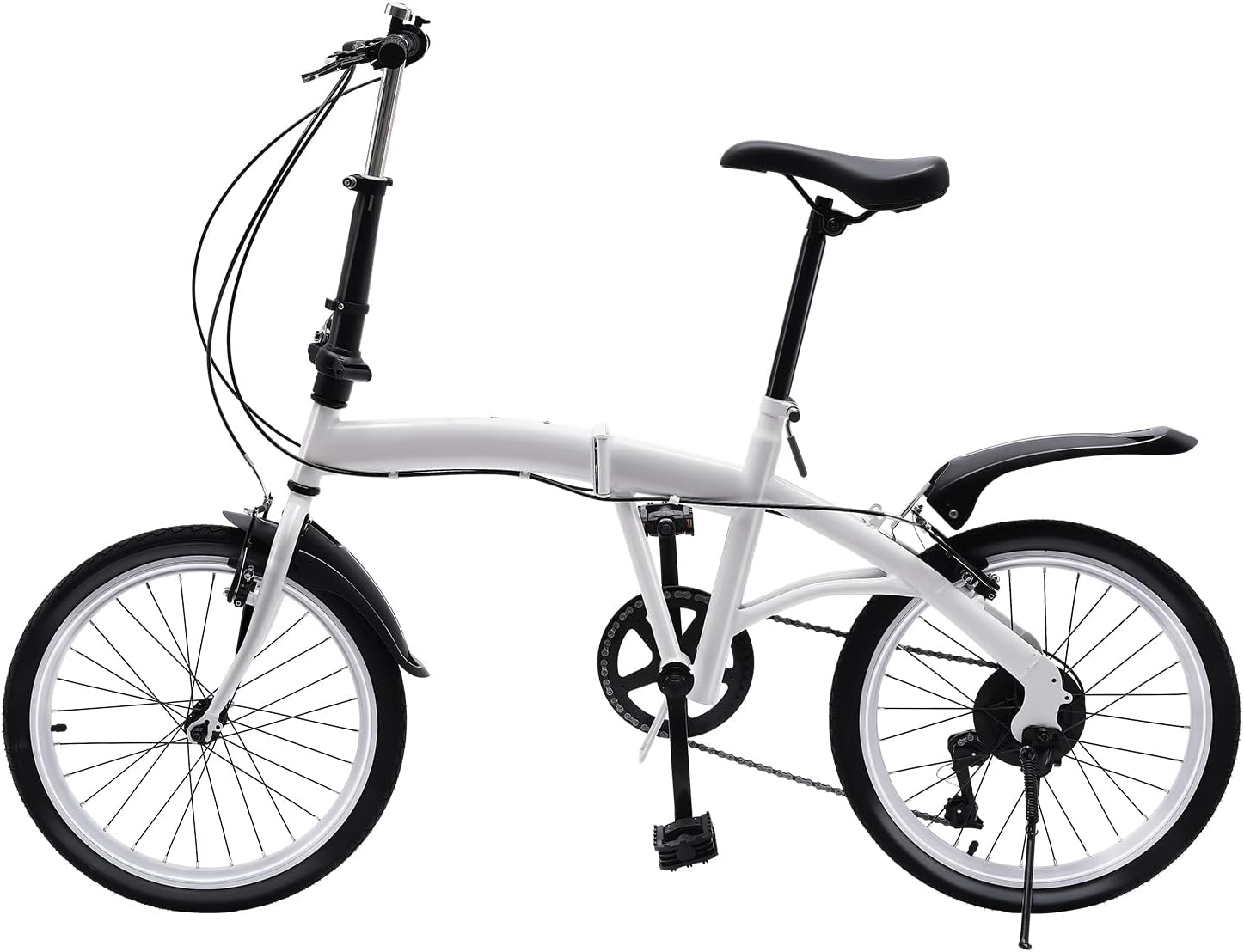 Adult Folding Bike, 20" 28 lbs White Folding City Bicycle with 7 Speed Shifter, 198lbs Load Capacity Light Weight Carbon Steel Height Adjustable Camping Bicycle Folding Bike for Adult