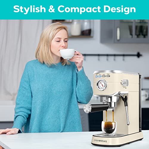 CASABREWS Espresso Machine 20 Bar, Professional Espresso Maker with Milk Frother Steam Wand, Compact Coffee Machine with 34oz Removable Water Tank for Cappuccino, Latte, Gift for Dad or Mom