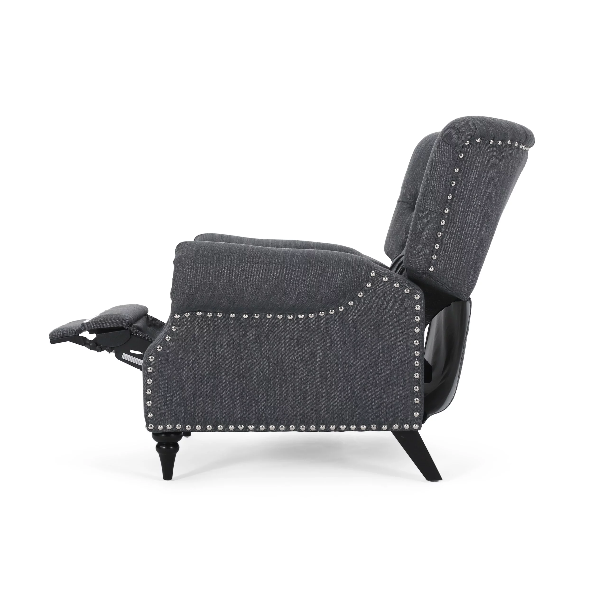 Christopher Knight Home Sunapee  Fabric and Rubberwood Recliner with Nailhead Trim by  Navy Blue/ Espresso/ Fabric