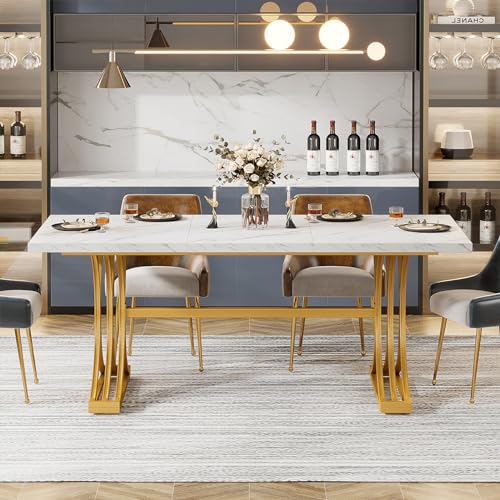Tribesigns 63-Inch Rectangular Dining Table for 4 to 6, Kitchen Tables for Dining Room, Modern Dinner Table with Grey Table Top and Stylish Metal Legs (Only Table) (Grey+Black)