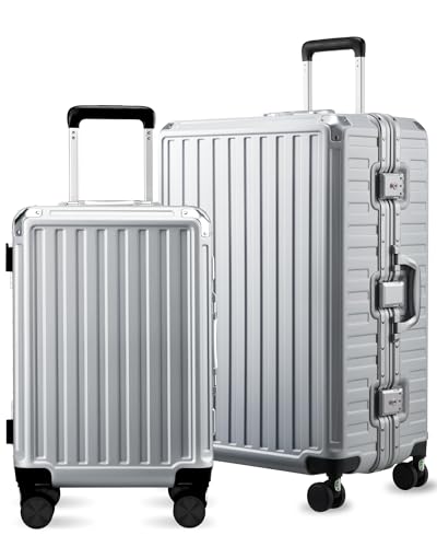 LUGGEX Aluminum Frame Luggage with Spinner Wheels, Zipperless Polycarbonate Hard Shell Carry On Luggage, 20 Inch Suitcases, Charcoal Metallic