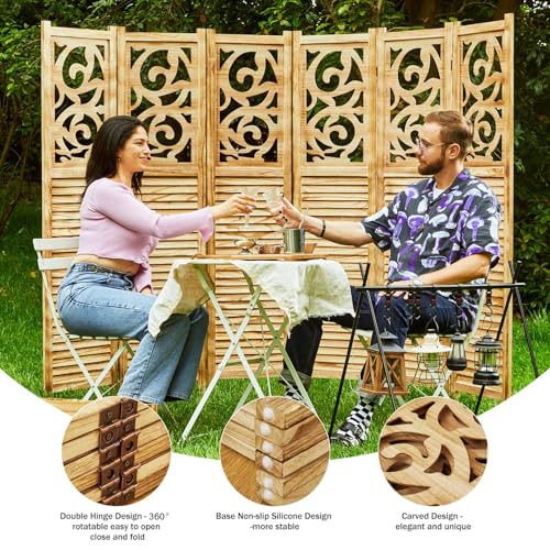 Room Divider Wood Carved Wall Divider Indoor Folding Portable Partition Screen for Home Office Garden Terrace - 6 Panel, 67 * 90inch (Dark Brown)