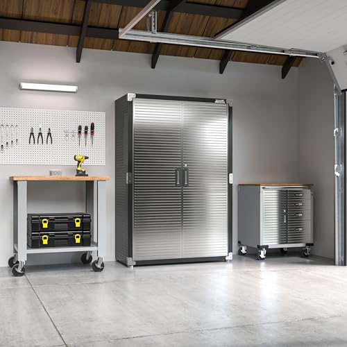 Seville Classics UltraHD Solid Steel Lockable Metal Storage Cabinet Locker Organizer, w/Adjustable Shelves for Garage, Warehouse, Office, Classroom, Granite, 48" W x 24" D x 72" H