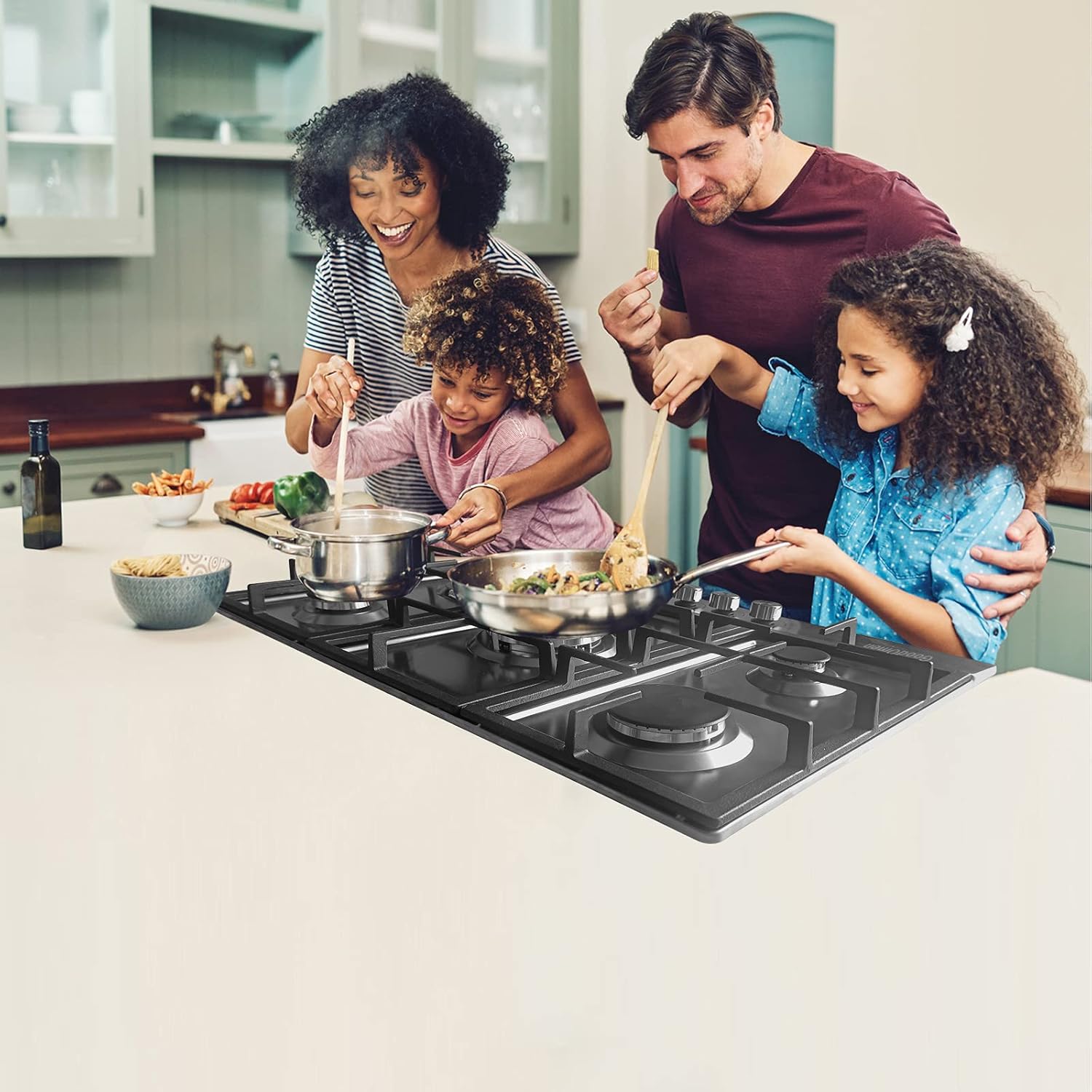 Gas Cooktop 36 inch with 5 Sealed Burners in Stainless Steel, Built-in Stovetop with Thermocouple Protection, Gas Stove Top with Cast Iron Grates, Gas Hob with LPG/NG Convertible and Easy to Clean