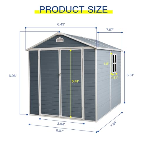 6x8ft Resin Outdoor Storage Shed Kit- to Store Patio Furniture,Grey Storage & Home Organization