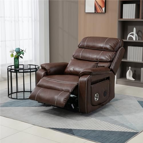 Light Grey Recliner Chair for Elderly | Tall and Big Man 400lbs | Chenille | Power Lift, Lay Flat, Stand Up, Wireless Charging Device, Extended Footrest, Massage Heat, Cup Holder, Lumbar Pillow