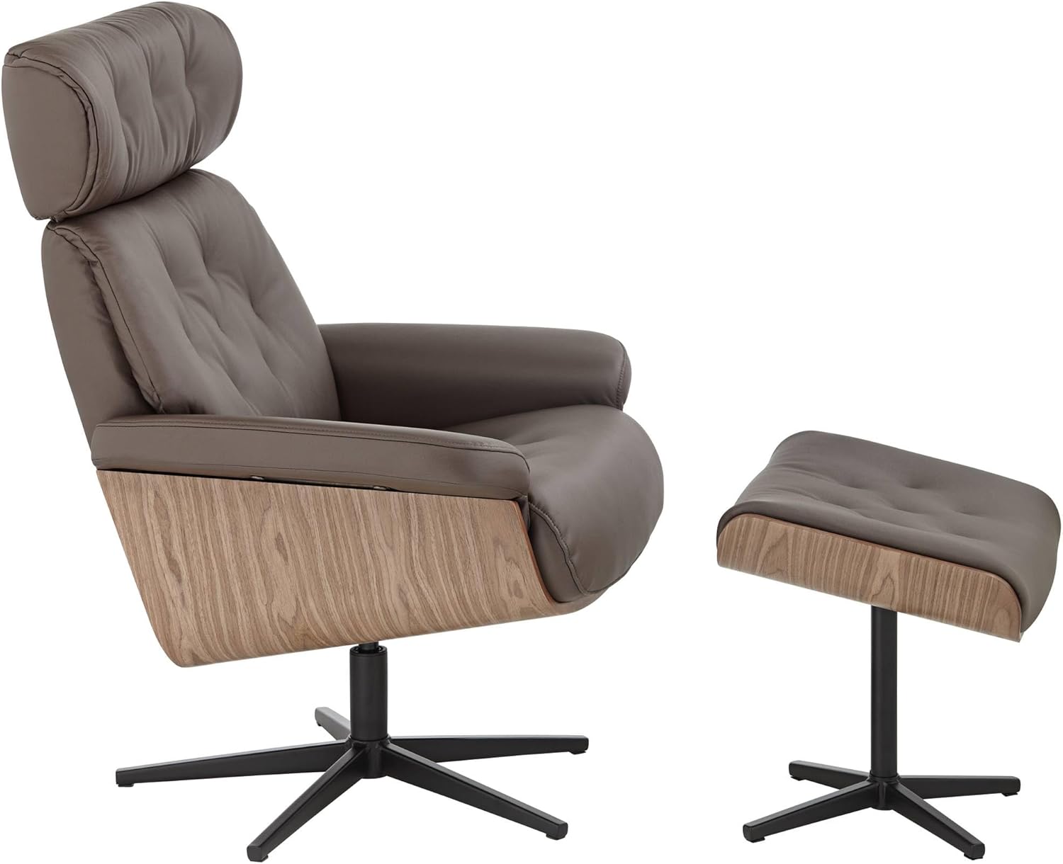 BenchMaster Malibu Chocolate Tufted Faux Leather Swivel Recliner and Slanted Ottoman