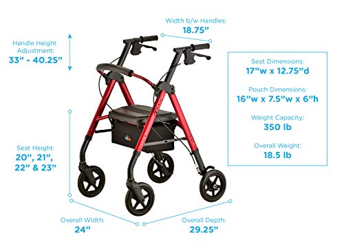 NOVA Star DX Rollator Walker with Wide Padded Seat, 8” Wheels, Fold Lock Feature, Rolling Walker with Adjustable Seat Height & 350 lb Weight Capacity, Purple