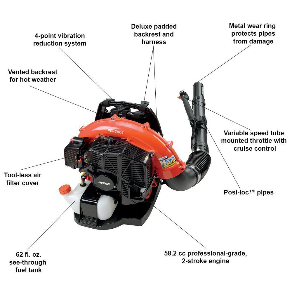 Echo The Professionals Choice Backpack Blower, 58.2 CC Gas-Powered