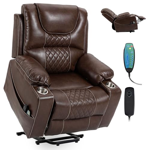 Power Lift Chair Lay Flat Recliner Infinite Position Electric Dual Motor Stand Up Lift Chair with Massage and Heat for Adults,Heavy Duty Recliners with 2 Remote Controls and Two Cup Holders