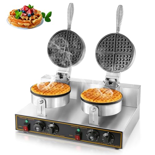 WICHEMI Commercial Waffle Maker Restaurant, Professional Waffle Maker Machine Non-stick Waffle Iron Round Waffle Maker