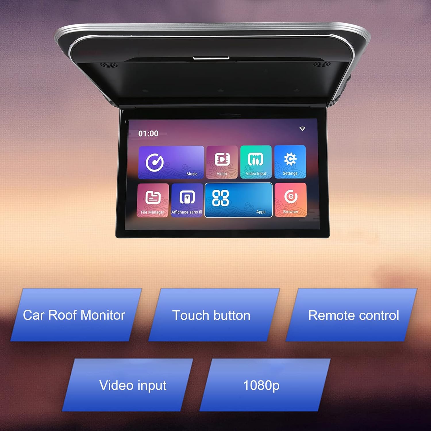 Car Roof Monitor,15.6in Car Roof Monitor for Bus Full Format Player MP5 1080P with USB HD Input Atmosphere Lighting