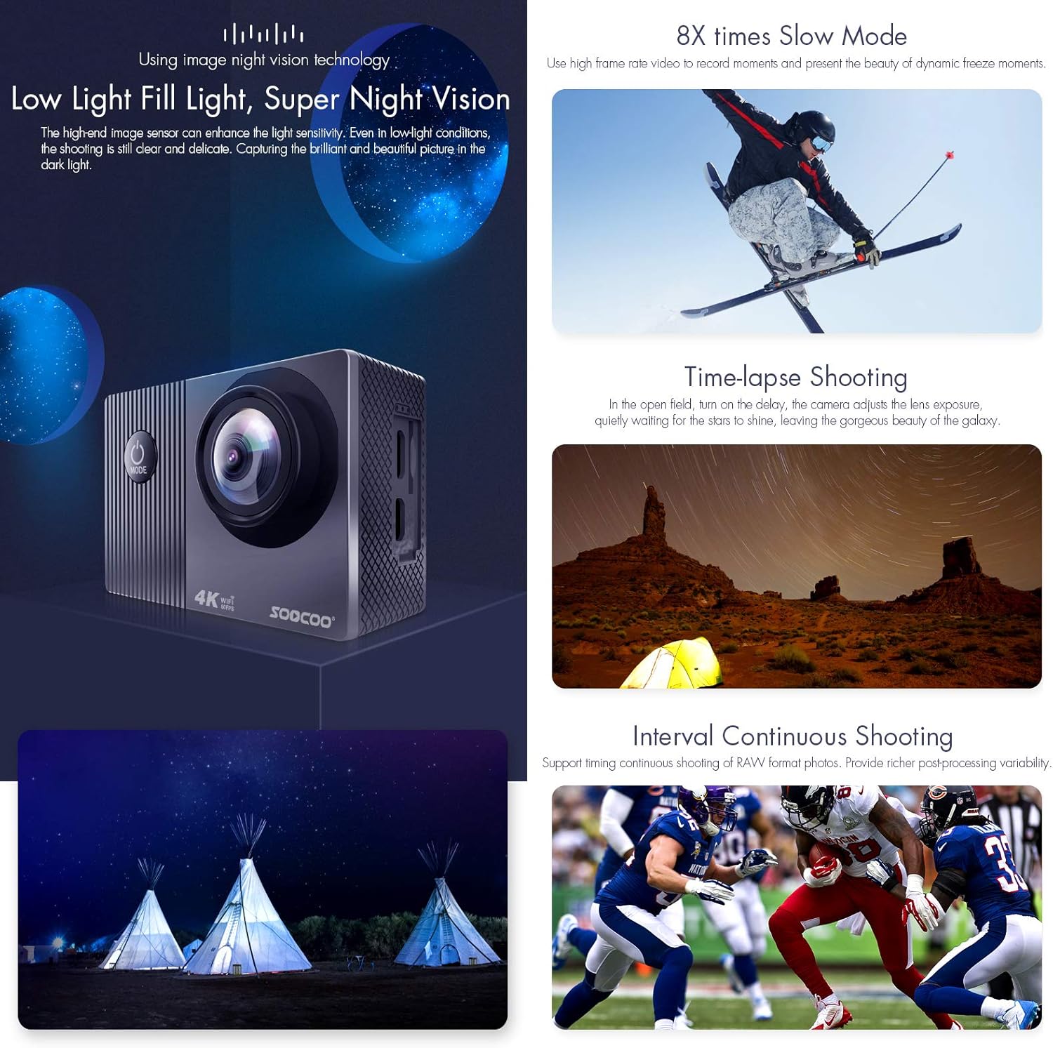 Modern-Depo Sports Action Camera 4K 60FPS 1080P Waterproof Ultra HD Remote Control Touchscreen 170�� Wide Angle Camcorder