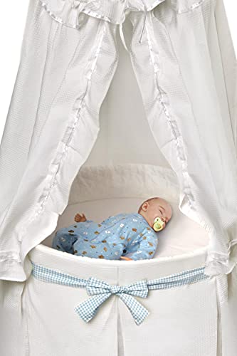 Badger Basket Empress Canopy Bassinet, Rocking Baby Cradle Bed with Mattress, Bedding, and Storage, Round- Ecru/Leaf