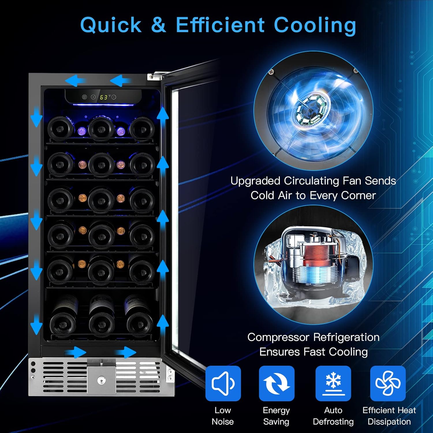 COSTWAY 15 Inch Wine Cooler Refrigerator, 30 Bottles Stainless Steel Wine Cellar with Lock, Tempered Glass Door, Built-in & Freestanding Compressor Mini Wine Fridge for Home Bar Office
