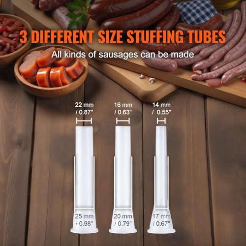 VEVOR Manual Sausage Stuffer, 7 L / 15 LBS Vertical Sausage Machine, Dual-Speed Meat Stuffer, Made of Food-Grade 304 Stainless Steel, Includes 5 Stuffing Tubes, for Home Kitchen Restaurant Commercial