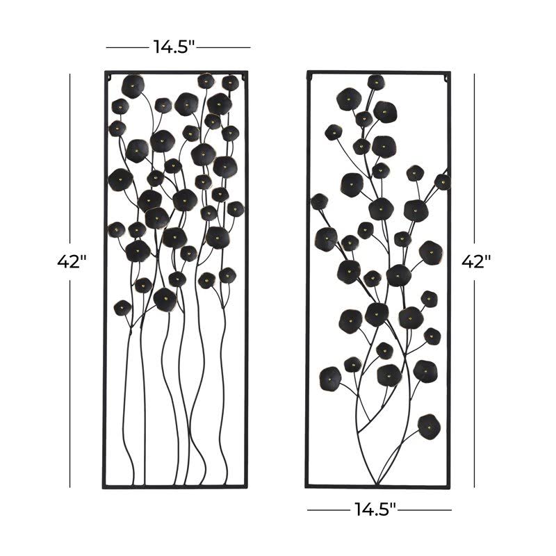 Leeds u0026 Co Black Metal Farmhouse Floral Wall Decor (Set of 2)