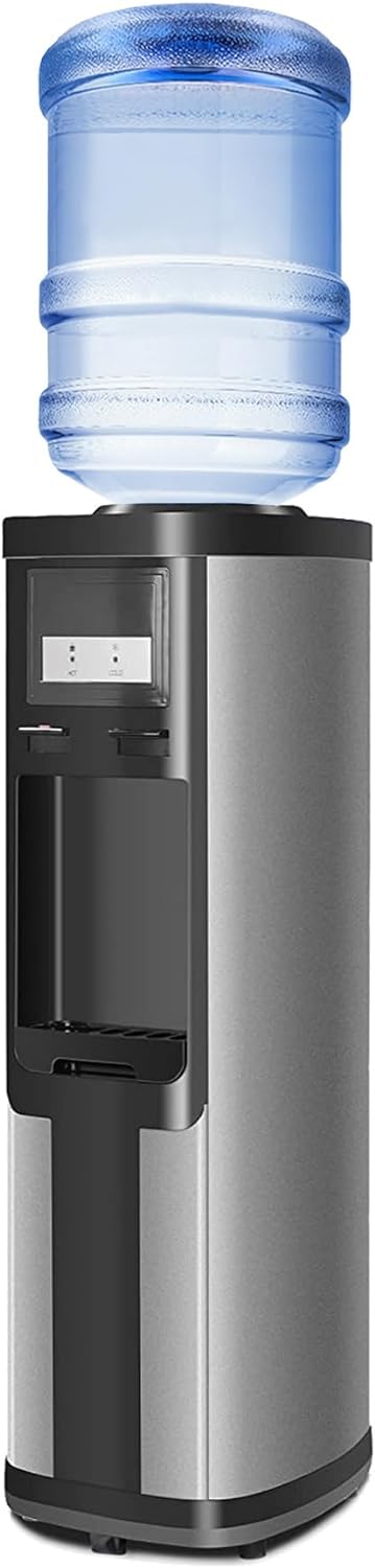 Top Loading Water Cooler Dispenser for 3 & 5 Gallon Water Bottles, Hot & Cold Water, Child Safety Lock, Stainless Steel, Black
