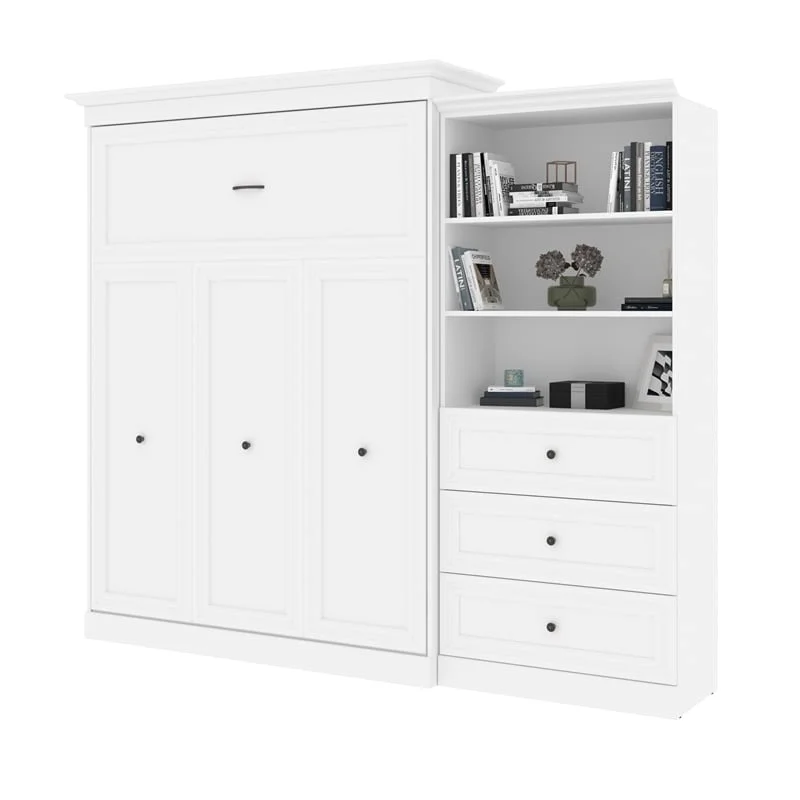 Atlin Designs Wood Queen Murphy Bed and Organizer with Drawers in White