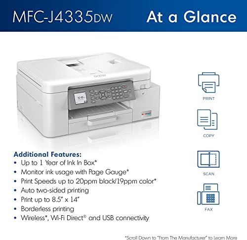 Brother MFC-J4335DW INKvestment Tank All-in-One Printer with Duplex and Wireless Printing Plus Up to 1-Year of Ink in-Box