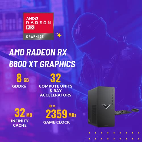 HP Victus Gaming PC, AMD Ryzen 7 5700G (8 cores, 16 Threads), 32 GB RAM, 2 TB PCIe SSD, Radeon RX 6600XT, Gaming Computer Desktop Bundle, USB C, WiFi 6, Windows 11 Home