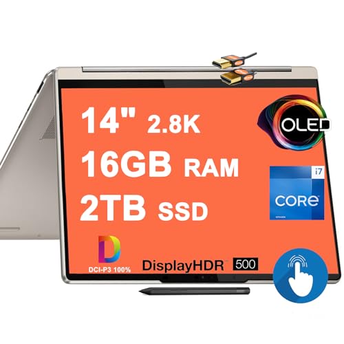 Lenovo Yoga 9i 14 2-in-1 Laptop 14" 2.8K OLED Touch (Glossy, 100% DCI-P3, 90Hz, HDR 500) Intel 12-Core i7-1360P 16GB RAM 4TB SSD Backlit Fingerprint Thunderbolt4 Pen Win11 Oatmeal + HDMI Cable