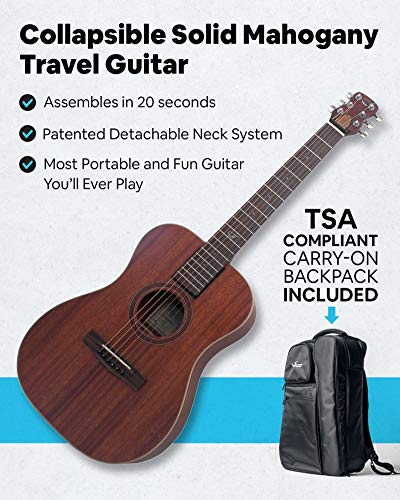 Solid Sitka Travel Guitar – OF422 Traveling Acoustic-Electric Guitar with Collapsible Patented System – Portable Backpack Case (Overhead)