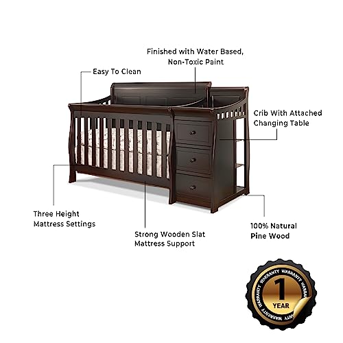 Sorelle Furniture Princeton Elite Crib and Changer with Solid Panel Back Classic -in- Convertible Diaper Changing Table Non-Toxic Finish Wooden Baby Bed Toddler Full-Size Nursery - White