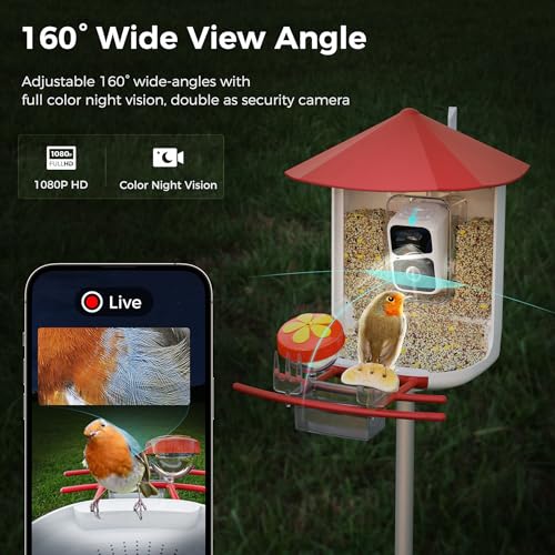 Smart Bird Feeder with Camera,Wireless Wild Bird Feeders, 160° Wide View Auto Capture Bird Videos & Motion Detection,AI Identify, DIY Add-ons & Hummingbird Feeder,Gift for Bird Lover