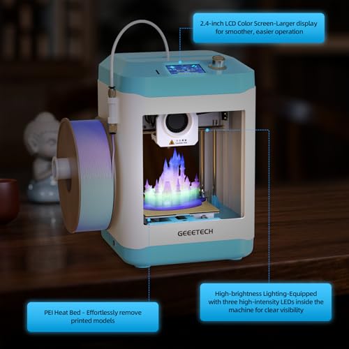 Geeetech 3D Printer for Kids & Beginners, High-Speed Mini 3D Printer, Auto-Leveling, Child-Safe Design, Fully Open Source Pre-Assembled STEM Learning Tool, 3.94x4.33x3.94in Print Size for Home/School