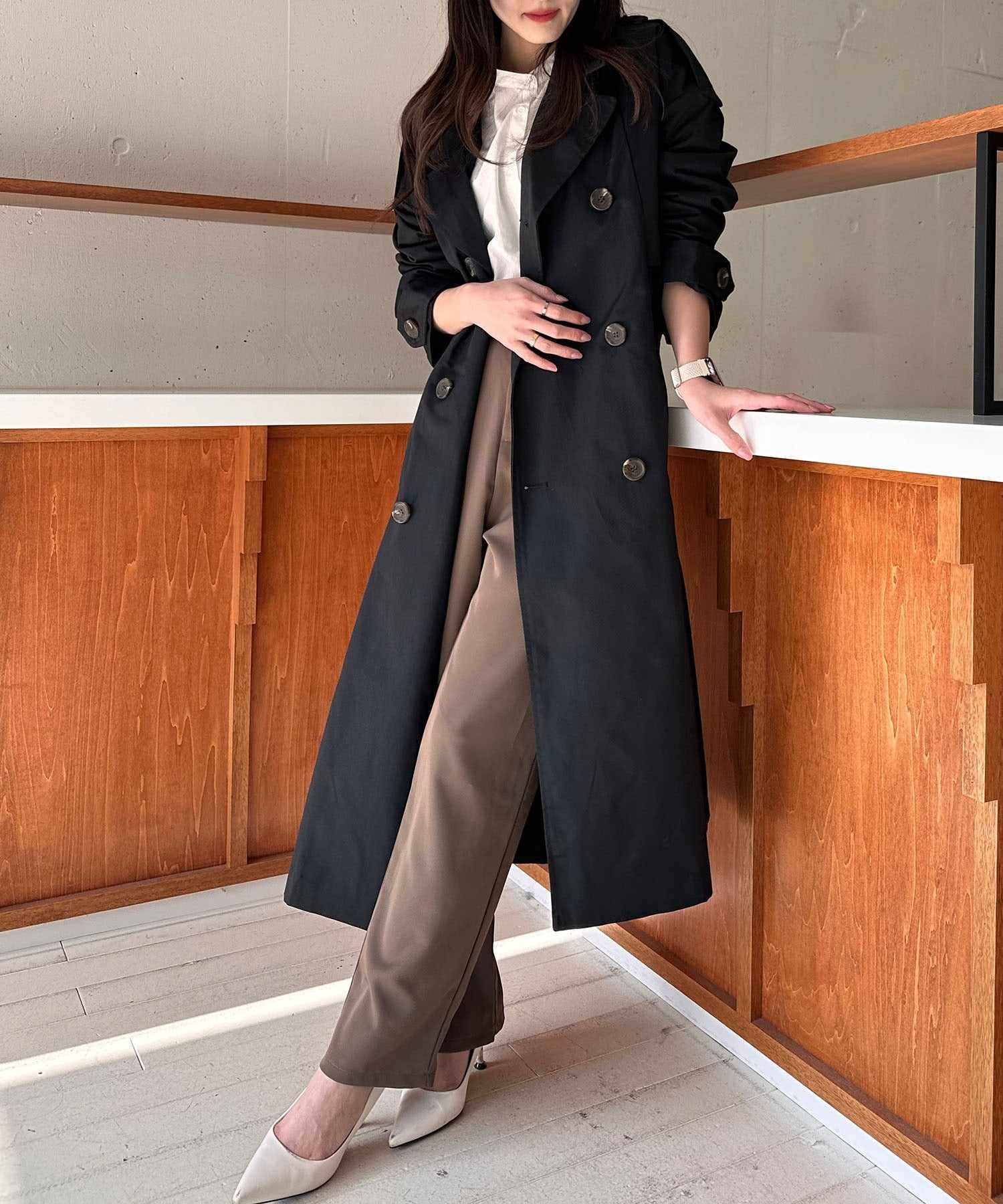 【SETUP7】Outer Trench Coat Double-Breasted Oversized Trench Big Silhouette Long Length Pocket Long Sleeve Spring Coat