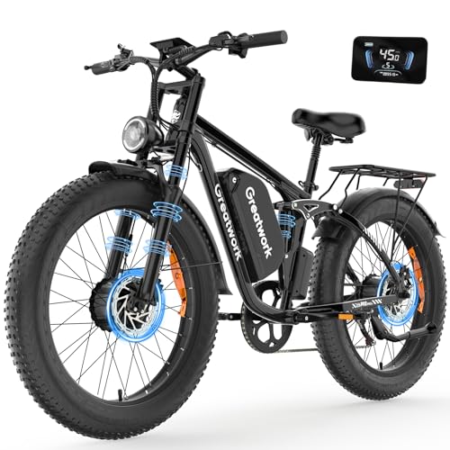 Dual Motor Electric Bike for Adults, 52V 4000/5000W Peak Motor, 40/45MPH, 1300Wh Battery, Up to 100 Miles Range, 26" x 4.0 Fat Tire Ebike with 7-Speed, Suspension, Turn Signals and Dual Disc Brakes