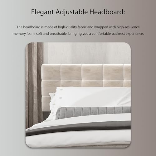 Upholstered Full Size Bed Frame Platform with Adjustable Headboard Wood Slats Support No Box Spring Needed Easy Assembly Linen Black