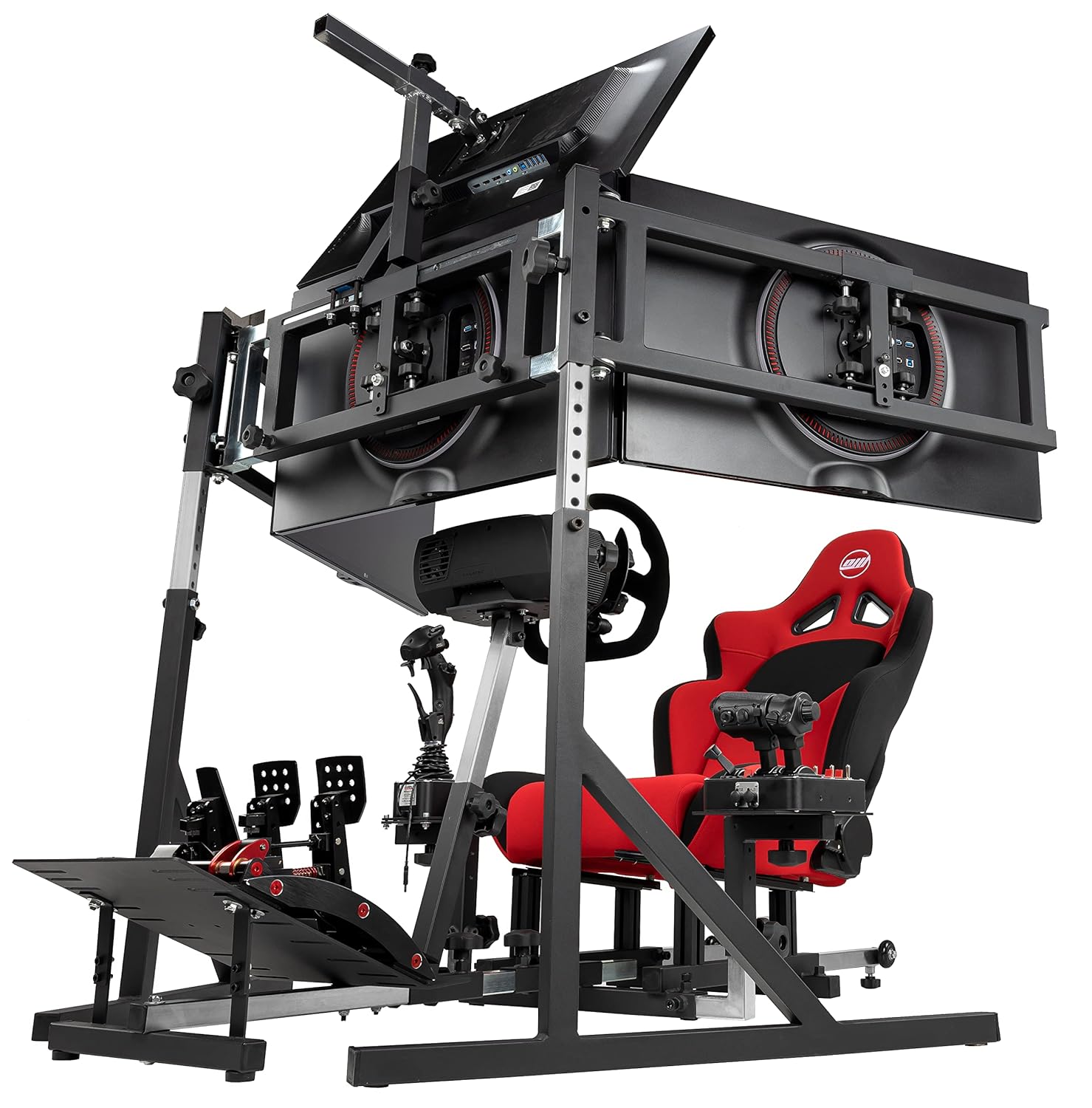 SimFab Triple Monitor Stand for Racing and Flight Simulators Model LD | Up to 100x100mm VESA Mount or M4/M5 Hardware (Triple Monitor Stand, Light Duty Mount Brackets)
