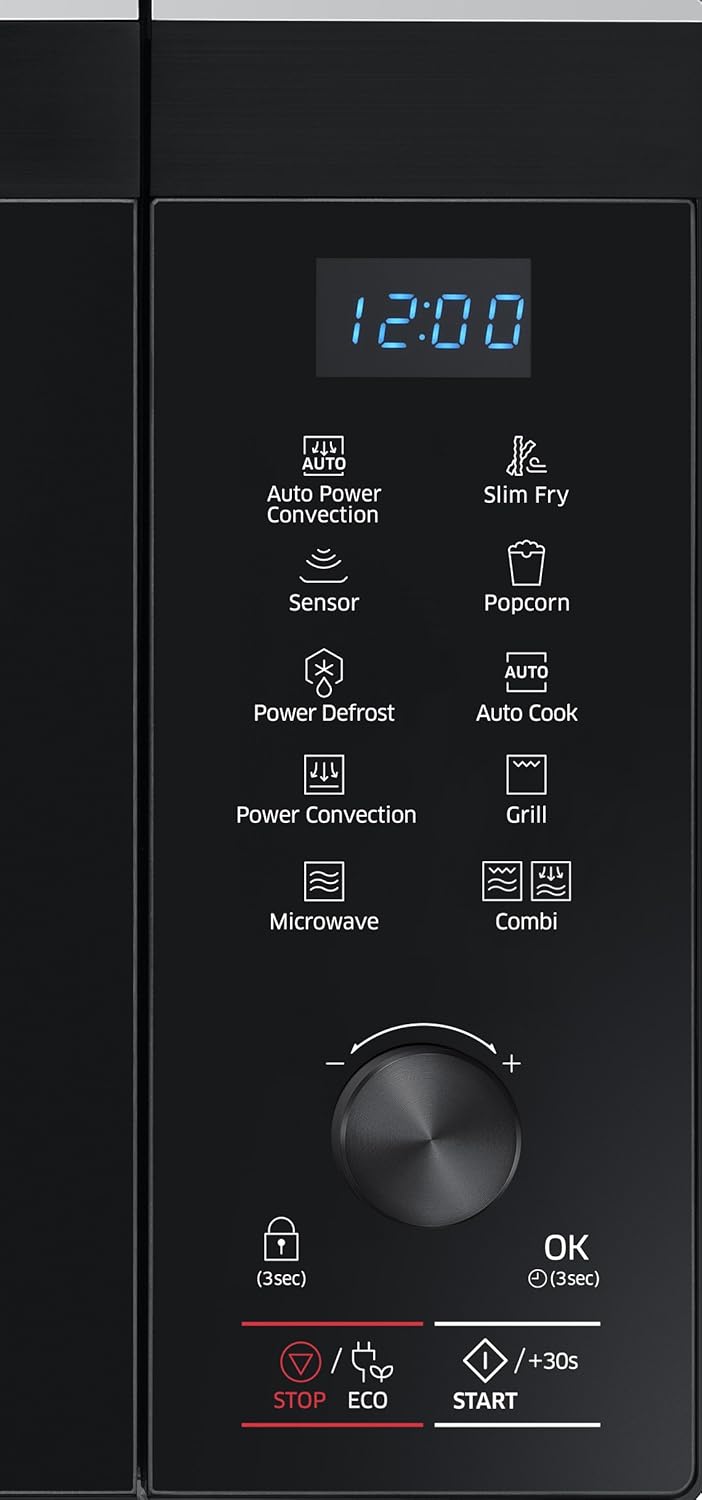 SAMSUNG 1.1 Cu Ft PowerGrill Countertop Microwave Oven w/ Power Convection, Ceramic Enamel Interior, Sensor Cook, Slim Fry, 1000 Watt, MC11K7035CG/AA, Fingerprint Resistant Stainless Steel, Black