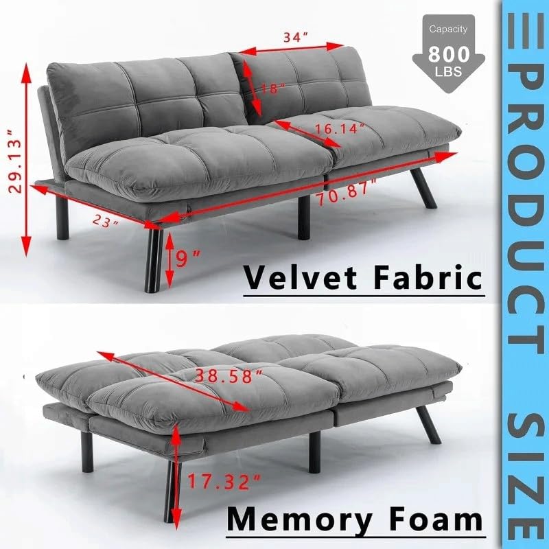 Convertible Sleeper Sofa Bed with Adjustable Backrests and Folding Armrest Folding Futon Couch Sleeper