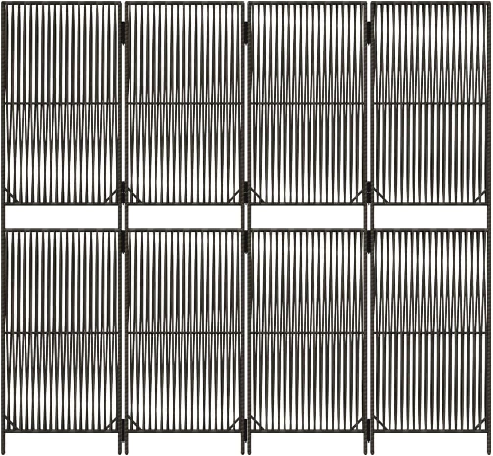 ** vidaXL Room Divider 4 Panels - Gray Poly Rattan Garden Screen - Privacy Partition - 77.2" x 70.9" - Indoor/Outdoor Use - Modern Line Weaving Design - Powder-Coated Steel Frame
