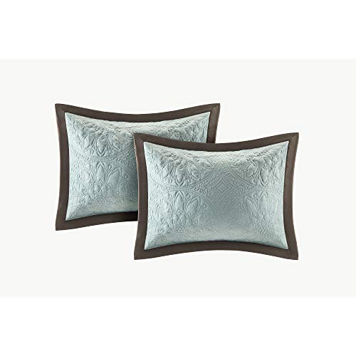 Madison Park Cozy Comforter Set Casual Modern Design All Season, Matching Bed Skirt, Decorative Pillows, King (104 x 92 in), Blue, 9 Piece