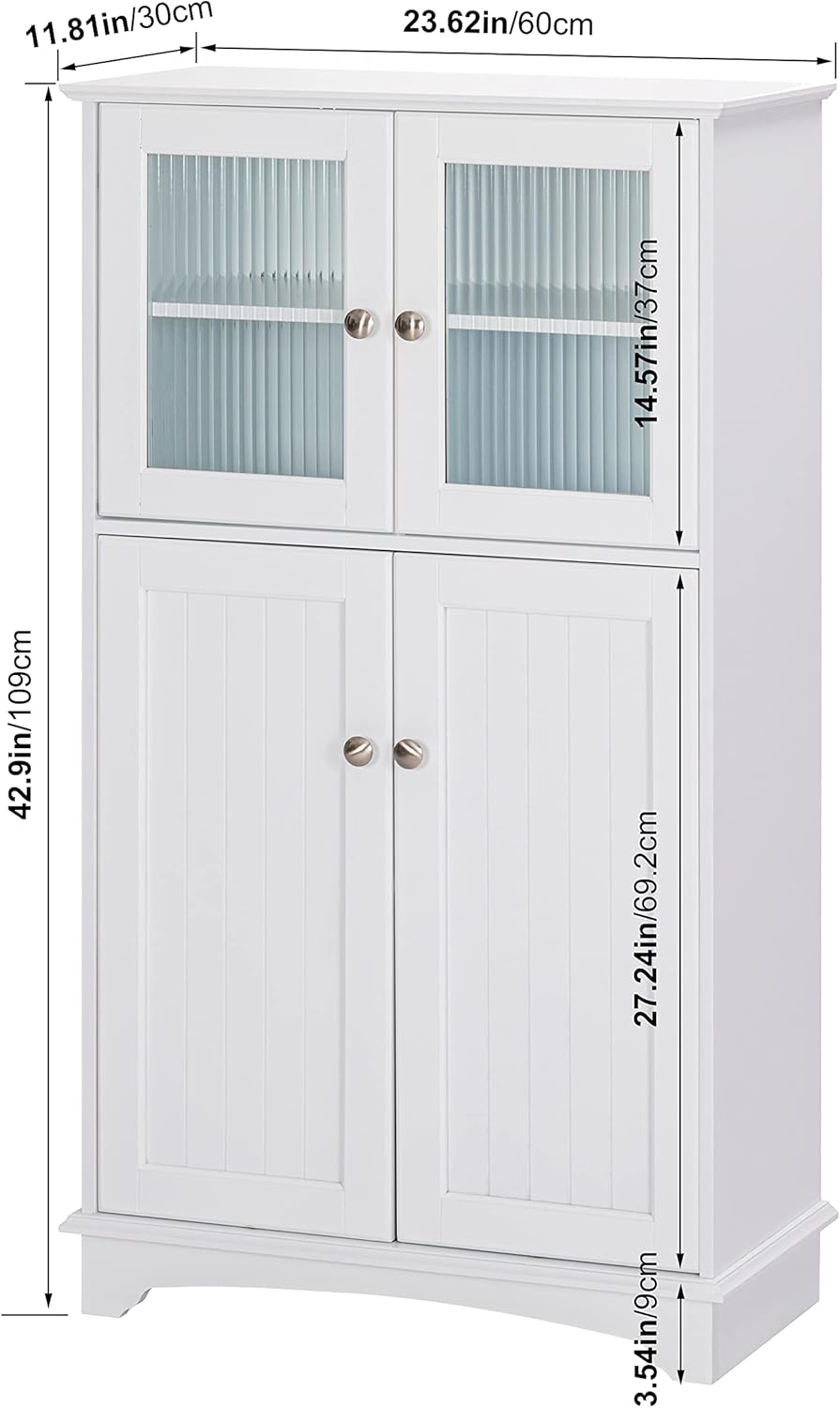 Spirich Bathroom Storage Cabinet, Wood Floor Cabinet, Free Standing Storage Organizer for Bathroom, Living room, White