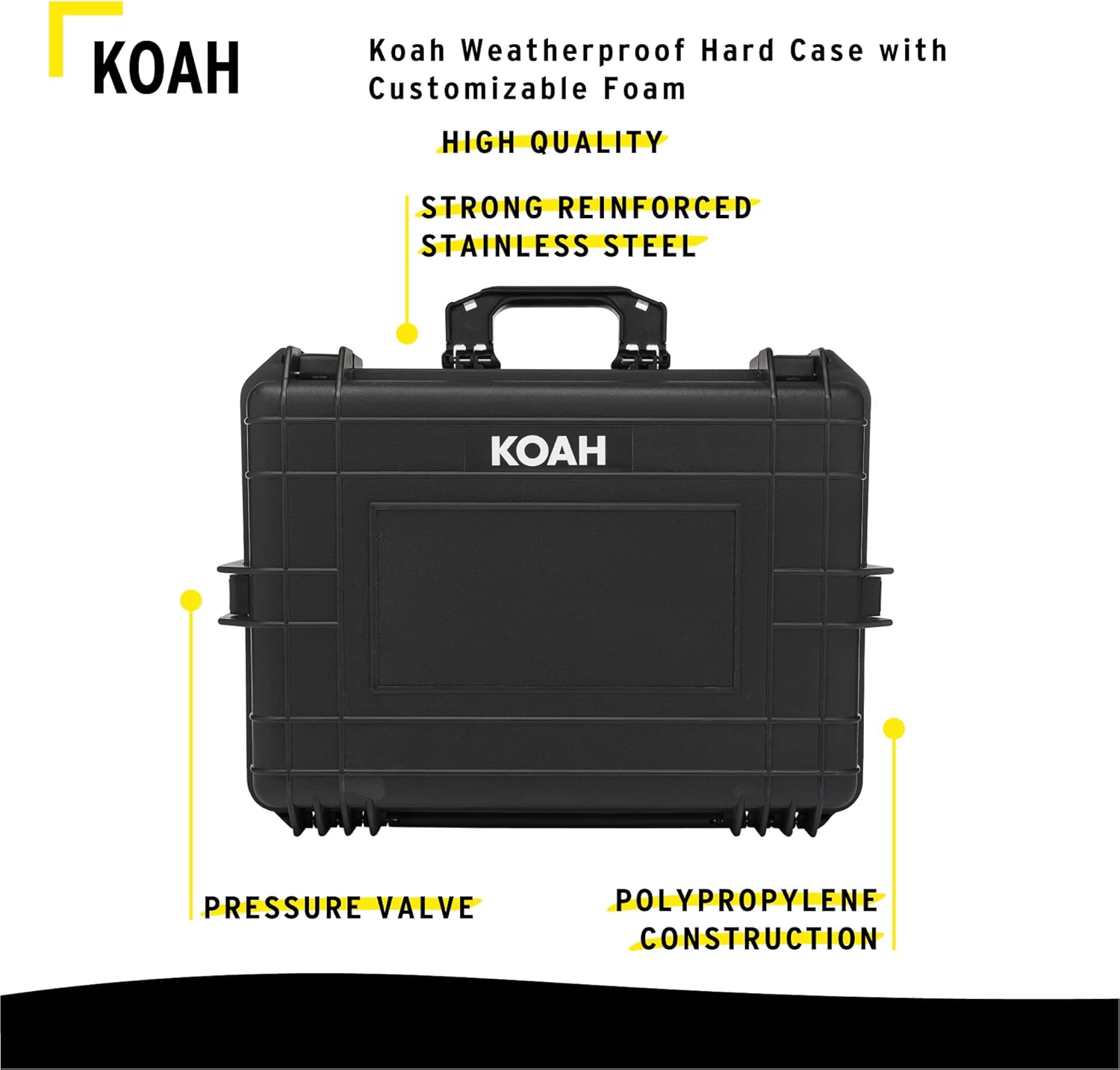Koah Weatherproof Hard Case with Customizable Foam (22.4 x 16.7 x 8.5 Inch Outer, 19.9 x 13.9 x 7.6 Inner)