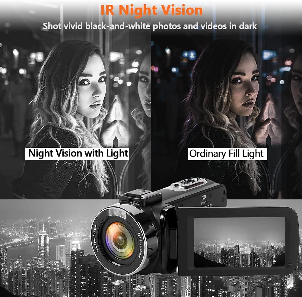4K Camcorder Video Camera 48MP WiFi Vlogging Camera YouTube Camera with 3.0” Touch Screen IR Night Vision Digital Camera External Microphone