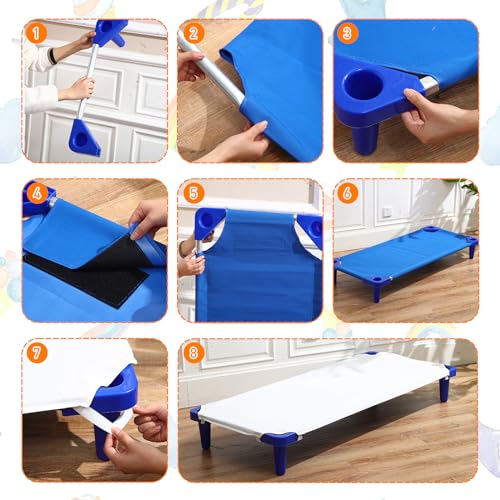 16 Pcs Daycare Cots with Sheets Set for Kids 52" L x 23" W Stackable Toddler Nap Cots and Daycare Sheets for Classroom Preschool Nursery(Orange, Purple, Rose Red, Beige)