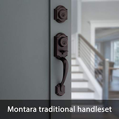 Kwikset Montara Front Door Lock Handle and Deadbolt Set, Entry Handleset Exterior with Interior Door Knob, Polished Brass, Pick Resistant SmartKey Rekey Deadbolt Security