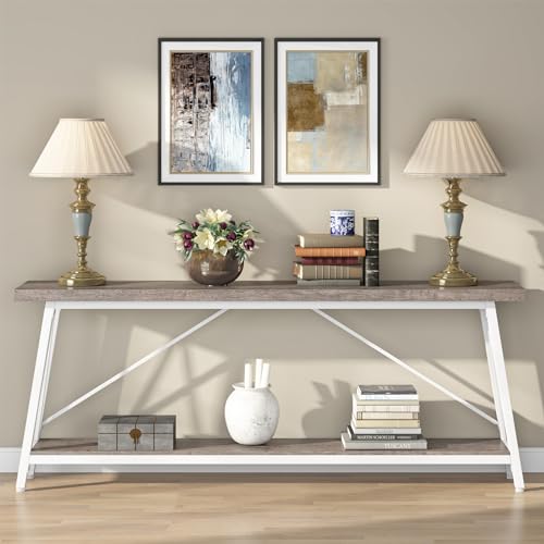 70.9" Industrial Entryway Console Sofa Table, Long, White