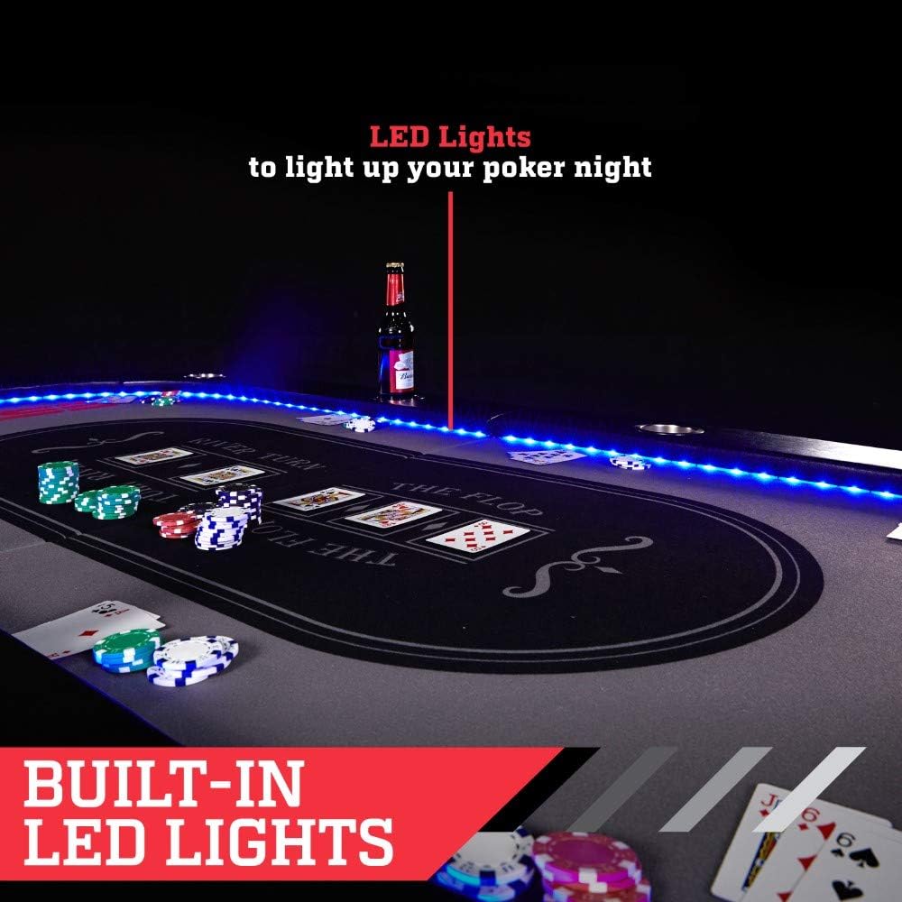 Foldable Poker Table for Friends and Family, in-Laid LED Lights, Sports & Outdoors Recreation Game Room Poker & Casino, Gray