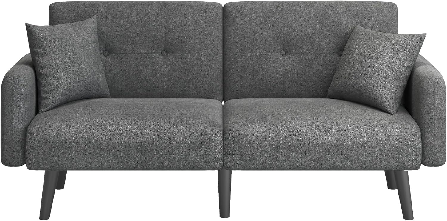 Convertible Futon Sofa Bed, 74 Inch Fabric Futon Couch Bed Sleeper Sofa Loveseat Couch for Living Room, Bedroom, Apartment, Dorm, Black