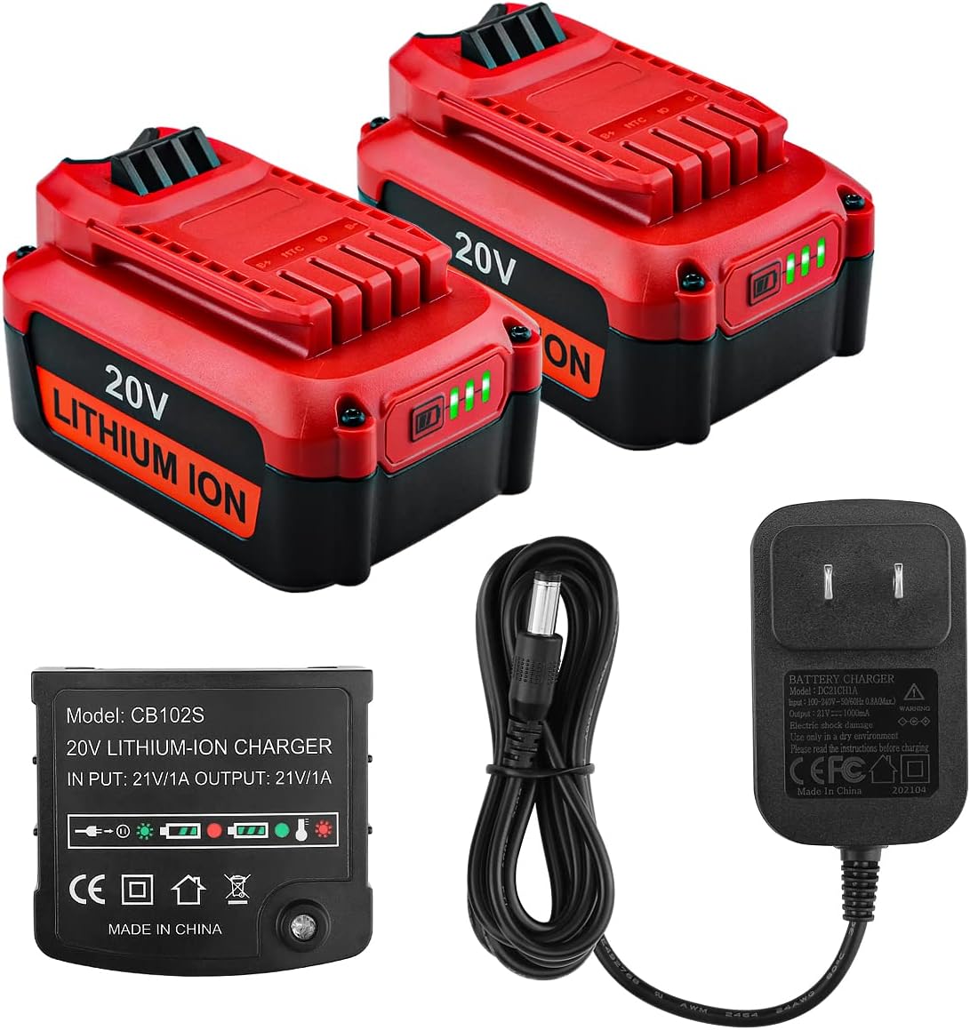 Powilling 2Pack CMCB204 6.0Ah 20V Lithium-ion Battery Replacement for Craftsman V20 Lithium Ion Battery CMCB204 CMCB202 CMCB201 Craftsman V20 Battery with Craftsman 20V Battery Charger Pack of 2